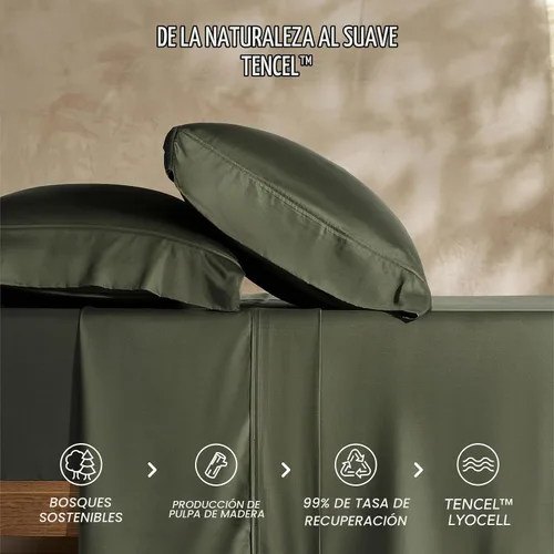 Vista 6 de EverGrace Tencel™ Sheet Set, Breathable & Cooling, Queen, Dark Olive Green Cooling, Luxury Silky Soft, Lyocell TENCEL Sheets, Breathable Bedding for