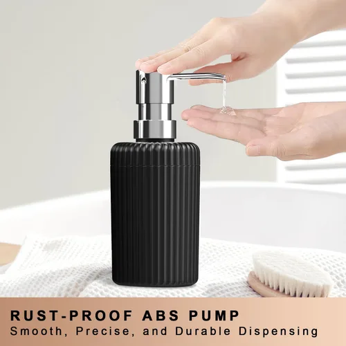 Vista 2 de Dispensador de jabón para baño, paquete de 2 dispensadores de jabón de manos de cocina, 12 onzas, dispensador de loción vacío de plástico negro mate