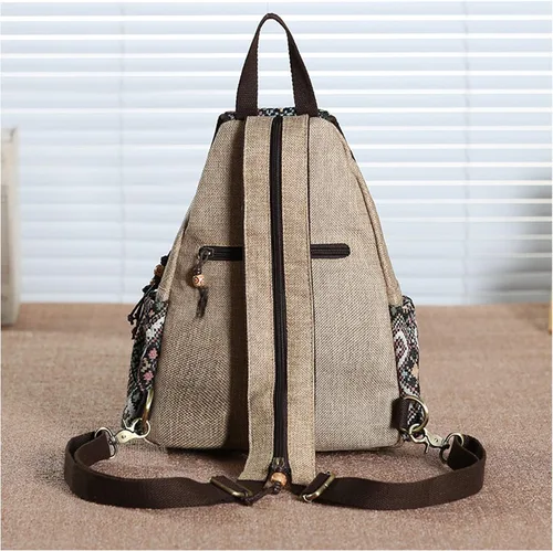 Vista 7 de HUANGGUOSHU Mochila para mujer Bolso pequeño convertible estilo bohemio con diseño tejido y hongo, para mujer hippie, Flor de cuatro hojas