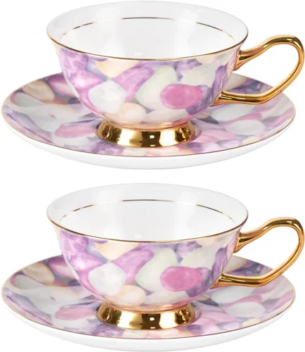Vista 16 de KAMMAK Juego de 2 tazas de té y platillos, tazas de café de porcelana fina, tazas de café expreso apilables, demitasse de cerámica para café