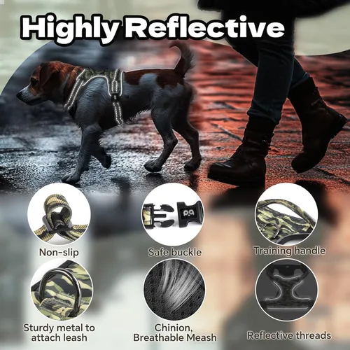 Vista 3 de Arnés para perro sin tirones, chaleco reflectante ajustable con clip delantero/trasero, asa de fácil control para perros de tamaño mediano, grande