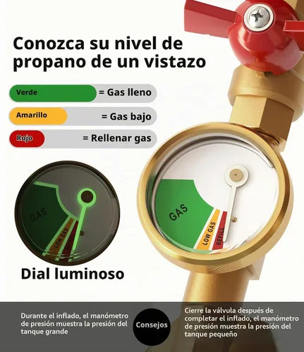 Vista 4 de HICOOI Adaptador de recarga de propano para tanques de 1 libra, con manómetro y válvula, codo de latón resistente de 90°, conector QCC1/Type1