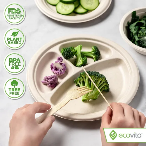 Vista 4 de Juego combinado de 380 utensilios desechables compostables grandes (7 pulgadas) ecológicos, duraderos y sin árboles, alternativa a los cubiertos