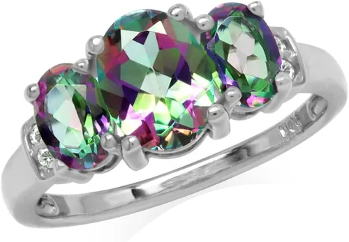 Vista 22 de Silvershake Anillo de Declaración Clásico de 3 Piedras de Forma Ovalada con Gemas de Piedra Natal de Plata Esterlina 925 Chapado en Oro Blanco o Oro