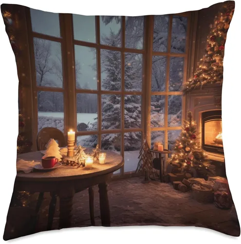 Vista 4 de Christmas Time Gift Ideas Cozy Christmas Time Holidays Fire Place - Almohada de 16 x 16 pulgadas, multicolor