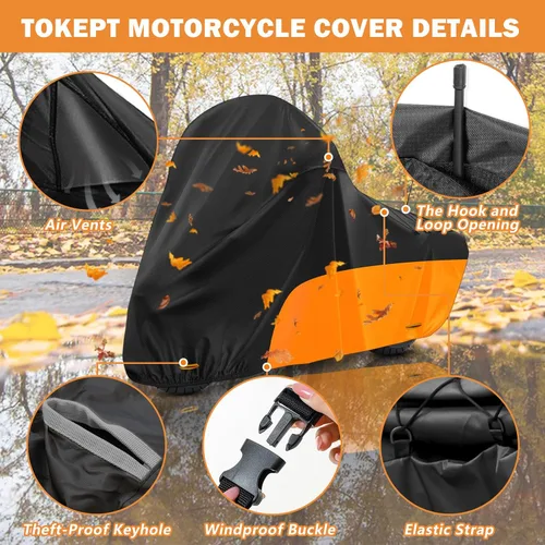 Vista 3 de Cubierta para motocicleta Tokept, con ventilaciones, cubierta para bicicletas de tierra, para diferentes modelos de touring Harley Davidson Road