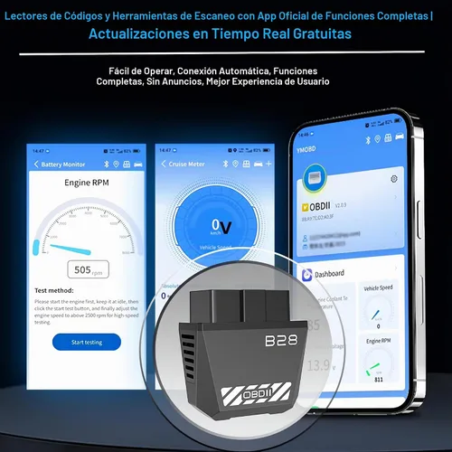 Vista 4 de Escáner inalámbrico Bluetooth OBD2, lector de código automático con reinicio de luz del motor de verificación, datos en vivo y preparación I/M
