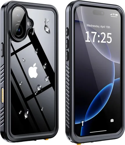 Vista 42 de ANTSHARE Funda impermeable IP68 para iPhone 16, negro/transparente Lente incorporada/protector de pantalla, protección militar contra caídas, funda
