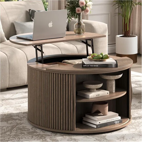 Vista 12 de Mesa de centro elevable con almacenamiento, mesa central negra de 32 pulgadas para sala de estar, mesa de comedor cuadrada con patas de madera maciza