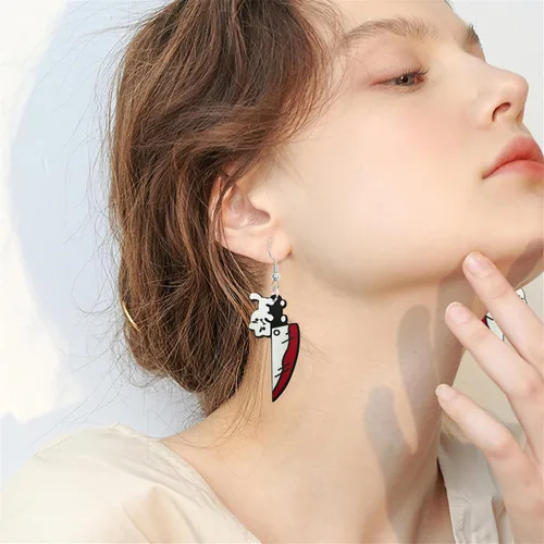 Vista 4 de Aretes góticos exagerados de hip hop para mujer, joyería negra larga, cuchillo colgante, aretes colgantes de imitación, acrílico, punk, cocina