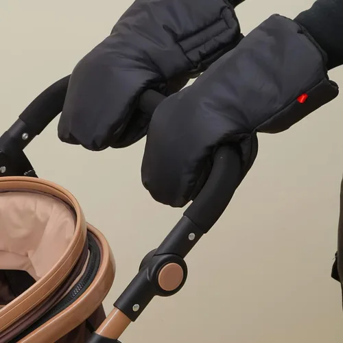 Vista 4 de 1 par de manguitos de mano para cochecito gruesos, impermeables, cálidos, carritos, compatibles con manguitos de mano, accesorios para cochecito