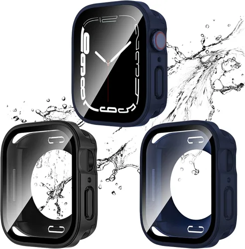 Vista 20 de Paquete de 2 fundas impermeables 2 en 1 para Apple Watch Series SE SE 6 5 4 40mm, borde recto de PC frontal y trasero con protector de pantalla