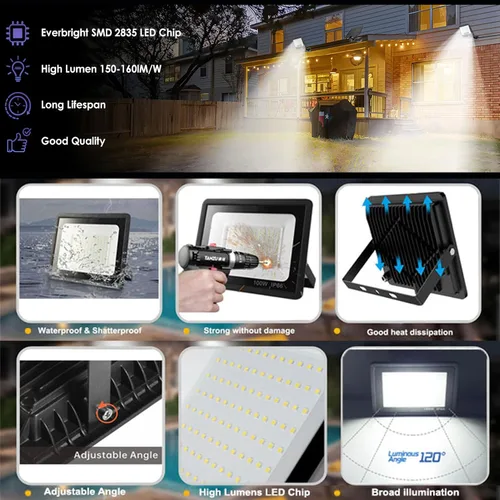 Vista 4 de Paquete de 2 luces LED de inundación para exteriores, luz de trabajo LED de 50 W, 5500 lm con enchufe de EE. UU. de 6 pies, luces de seguridad