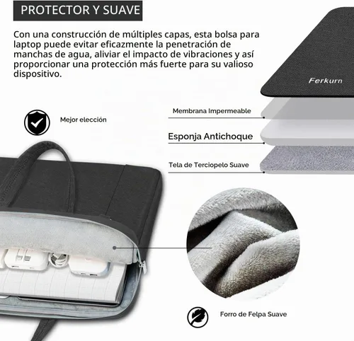 Vista 8 de Ferkurn Laptop Case Bag for Women Men Briefcase Messenger Bag, 15.6 16 Inch Negro