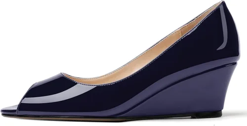 Vista 2 de WAYDERNS Zapatos de tacón bajo con cuña de charol y puntera abierta para mujer de 2 pulgadas