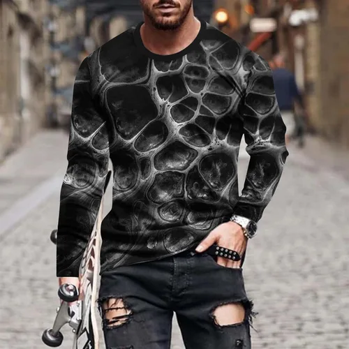 Vista 2 de Muscle Shirts for Men Big and Tall Long Sleeve Casual Loose Pullover 3D Print Graphic Tees Crewneck Sweatshirts