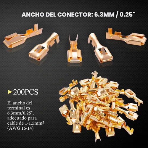 Vista 5 de Twidec /200 unids 0.248 in conector de pala hembra terminales de empalme rápido conector de alambre no aislado para relé de cableado eléctrico