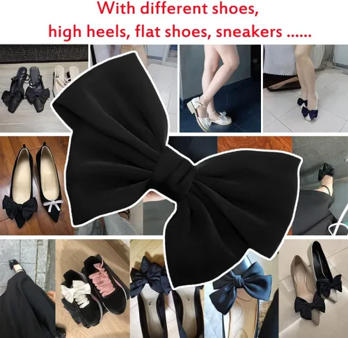 Vista 7 de Tsangbaby 2 pinzas de satén negro para zapatos, clips extraíbles para zapatos elegantes para bodas, fiestas, zapatos con hebilla, bolsa de ropa