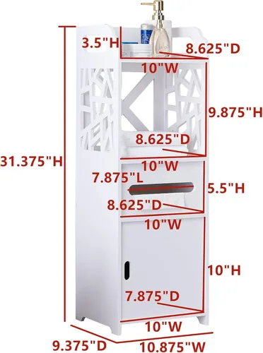 Vista 2 de KB Designs - Armario de almacenamiento impermeable para piso de baño con puerta y estante, color blanco
