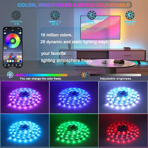 Vista 2 de Tira de luz LED con sensor de movimiento debajo de la cama, 9.84 pies, control remoto/aplicación, regulable, sincronización de música, temporizador