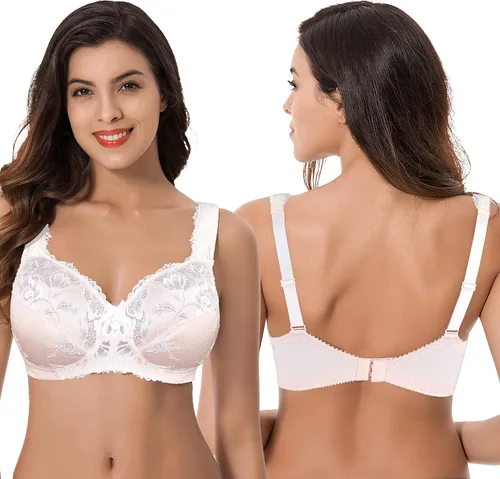 Vista 4 de Curve Muse Women's Plus Size Minimizer Unlined Wireless Lace Full Coverage Bras