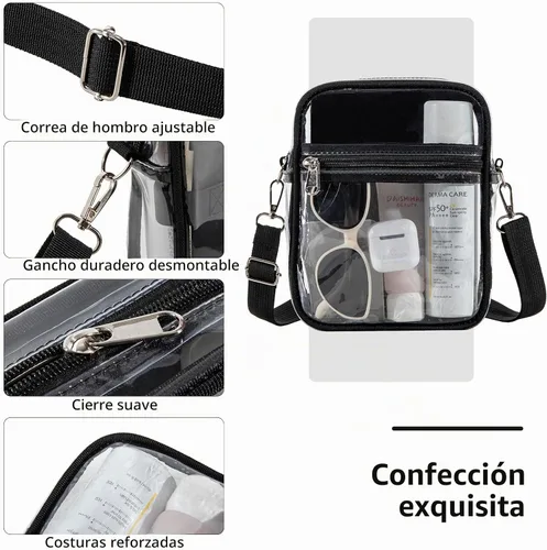 Vista 5 de Bolso cruzado transparente - Bolsa de asas transparente impermeable, bolsa transparente de PVC ligera de 0.012 in Negro