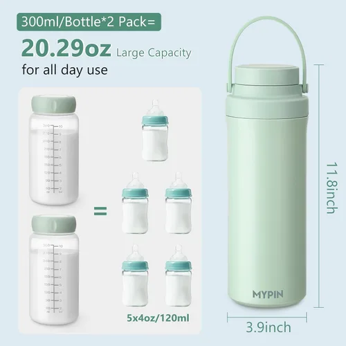 Vista 3 de MYPIN Enfriador portátil de leche materna de 22 onzas para exteriores, tubos de enfriamiento de 360° durante 24 horas con 2 biberones de bebé