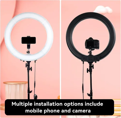 Vista 5 de Anillo de luz de 18 pulgadas, 55 W regulable 5500K luz con 240 LED filtro de color, tubo suave y bolsa de transporte para YouTube, TikTok, selfies