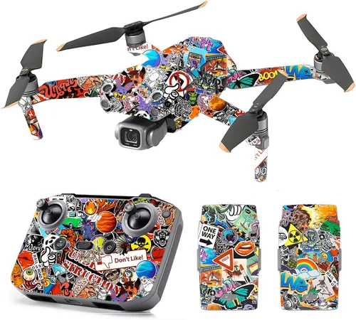 Vista 33 de SopiGuard Skin for DJI Mavic Air 2s Juego completo de calcomanías de vinilo de precisión + controlador + 3 fundas de batería (3M negro carbón)