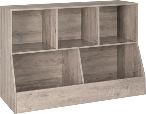 Vista 23 de DINZI LVJ Organizador de almacenamiento para juguetes, estantería para niños, gabinete de almacenamiento de juguetes de madera, estantería
