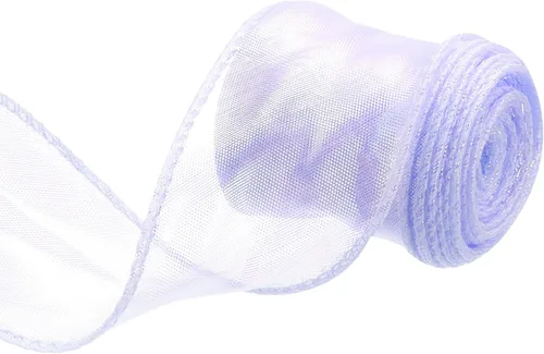 Vista 29 de MECCANIXITY - Cinta de organza con cable de 1 1/2" de ancho, brillante, transparente, con brillo irisado en tonos pastel, cinta de gasa para Beige