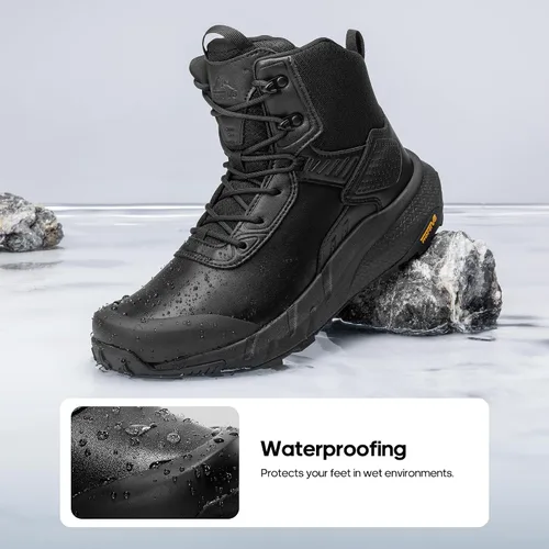 Vista 2 de NORTIV 8 Men's Waterproof Military Tactical Hiking Work Boots Leather Motorcycle Combat Lightweight Non-Slip Boots for Men 8 Inches