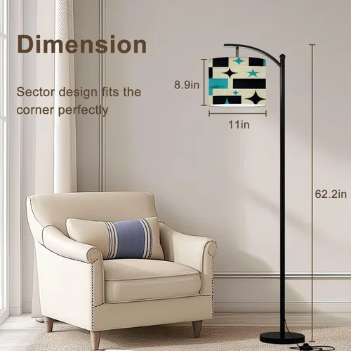 Vista 2 de Arc Floor Lamp Mid Century Retro Abstract Geometric Space Vintage Classic 1950S 1960S Tall Standing Lamp Modern Dimmable with Remote Adjustable Drum