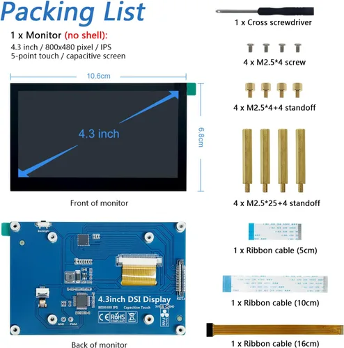 Vista 7 de FREENOVE Monitor de pantalla táctil de 4.3 pulgadas para Raspberry Pi 5 4 B 3 B+ A+, pantalla IPS de 800 x 480 píxeles, pantalla capacitiva táctil