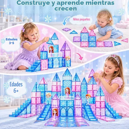 Vista 4 de GobiDex Juego de castillo de princesa de azulejos magnéticos de 100 piezas Multicolor