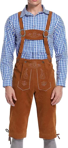 Vista 7 de GloryStar Lederhosen Men German Bavarian Oktoberfest Leather Trousers Costume for Beer Garden Negro-2023