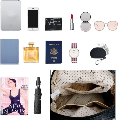 Vista 7 de KKXIU - Mochila de cuero de moda para mujeres y damas, bolsa de viaje y para el día, con correa para los hombros, A-Negro, Mediana, Mochila