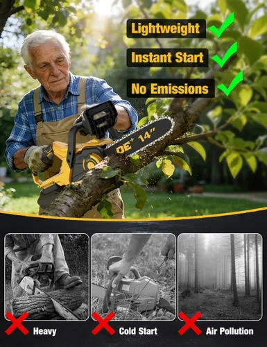 Vista 3 de [Usado] Motosierra eléctrica sin escobillas de 14 pulgadas inalámbrica para batería Dewalt de 20 V, motosierra compacta con engrasador automático