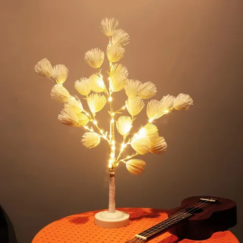Vista 2 de Árbol de pino blanco artificial con ramas iluminadas, árboles de flores con luces LED para decoración de Navidad en interiores (20 pulgadas)