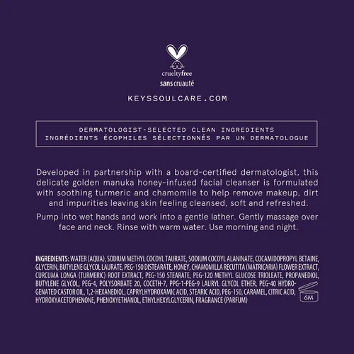 Vista 4 de Keys Soulcare Golden Cleanser, jabón facial espumoso elimina suavemente la suciedad, el maquillaje y las impurezas, calma la piel con miel