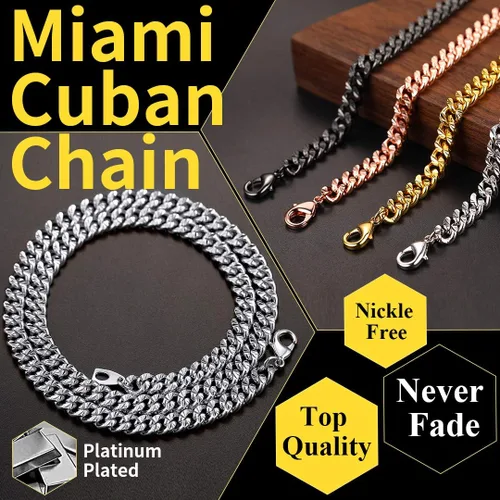 Vista 3 de ChainsHouse Stainless Steel Cuban Chain Necklace for Men Women, 18K GoldBlackRose Gold Plated Miami Curb Chains,18" 20" 22" 24" 26" 28" 30