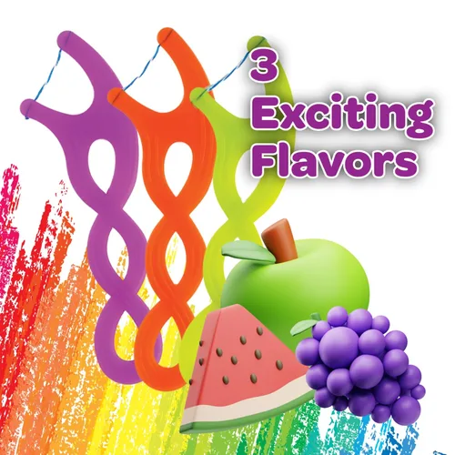 Vista 5 de GUM Crayola Twistables - Hilo dental para niños con flúor, diseñado para manos pequeñas, tres divertidos sabores de frutas, palillos de hilo dental