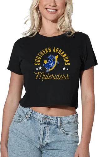 Vista 209 de Colección oficial de camisetas con diseño de mascota desgastada para mujer, color negro Grizzlies del estado de Adams