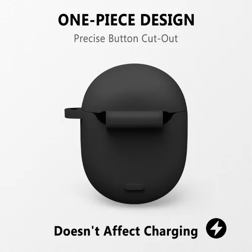 Vista 4 de Geiomoo Funda de silicona compatible con Google Pixel Buds Serie A, Google Pixel Buds 2, funda protectora con mosquetón (negro)