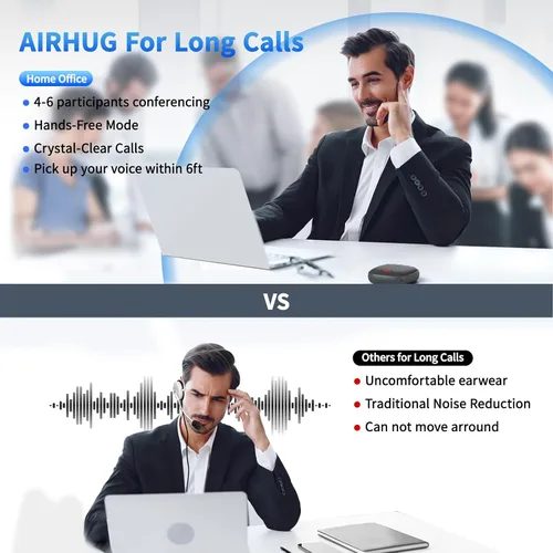 Vista 5 de AIRHUG Altavoz de conferencia y micrófono, altavoz Bluetooth con recogida de voz de 360°, reducción de ruido avanzada, USB-C Plug & Play, compatible