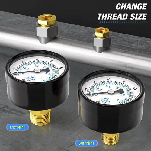 Vista 5 de MEANLIN MEASURE - Manómetro electromecánico de 2" de esfera con cara, NPT de 1/4 de pulgada, para bomba de pozo, con bujes hexagonales NPT de 1/2