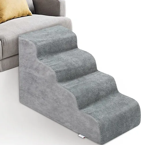 Vista 28 de Escaleras para Perros para Perros Pequeños - Rampa de Espuma de Alta Densidad, Pasos Extra Anchos para Mascotas con Fondo Antideslizante para Camas