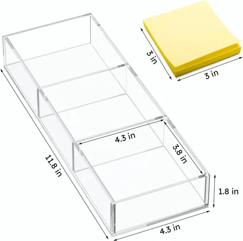 Vista 6 de HIIMIEI Bandeja organizadora de cajones de acrílico transparente de 3 secciones, organizador de cajones de oficina y maquillaje (11.8 x 4.3 pulgadas)