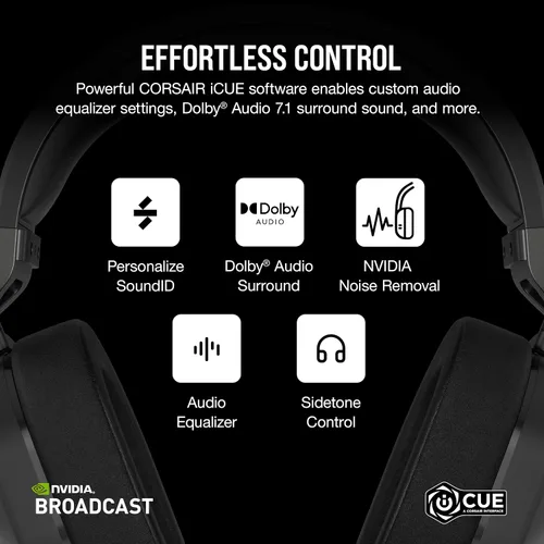 Vista 7 de Corsair HS65 - Auriculares inalámbricos multiplataforma para juegos con Bluetooth - Audio Dolby 7.1 - Micrófono omnidireccional - Compatible