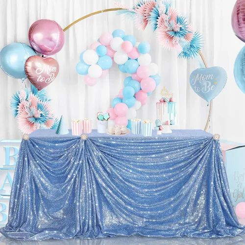 Vista 2 de B-COOL Mantel de lentejuelas con brillo para mesas, color azul bebé, mantel de lentejuelas para decoración de mesas, para bodas, Navidad